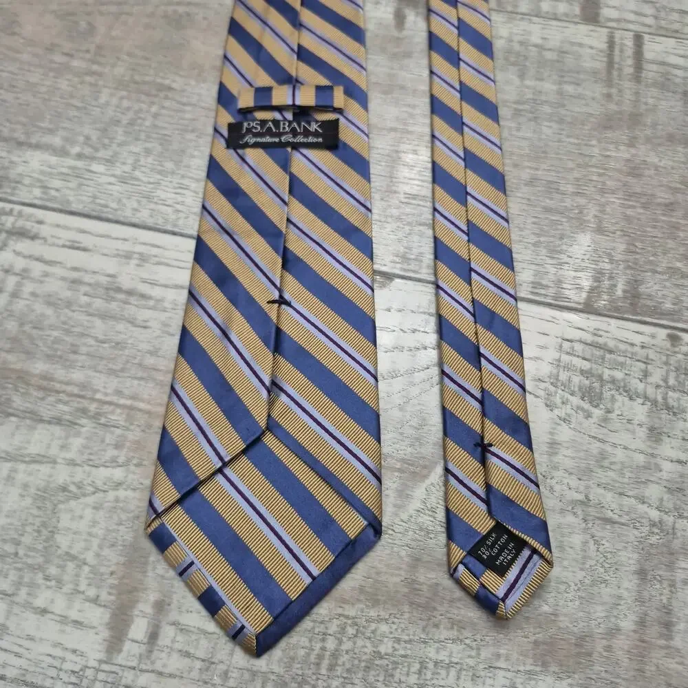 JOS A Bank Signature Collection Silk Striped Tie Blue Gold Made in Italy 3.5x60